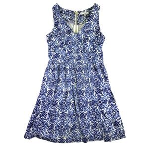 Milly Dress Women's Size 8 Blue White Tile Fit & Flare Preppy Wedding Guest